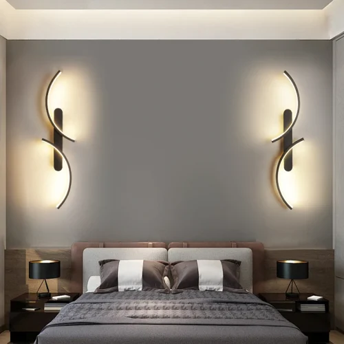 2PC Curved Wall light LED Modern Wall Lamp Black Moonlight Living Room Bedroom Bedside Corridor Cloakroom Lighting Fixtures