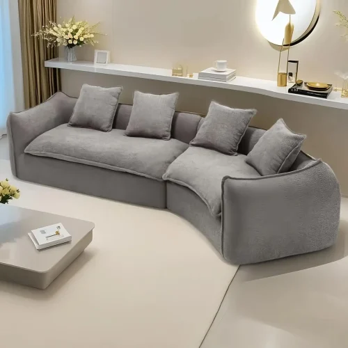 129.9" Modular Sectional Sofa with 4 Throw Pillow, Fabric Modern 5 Seat Round Shaped Convertible Sofa for Living, Customized