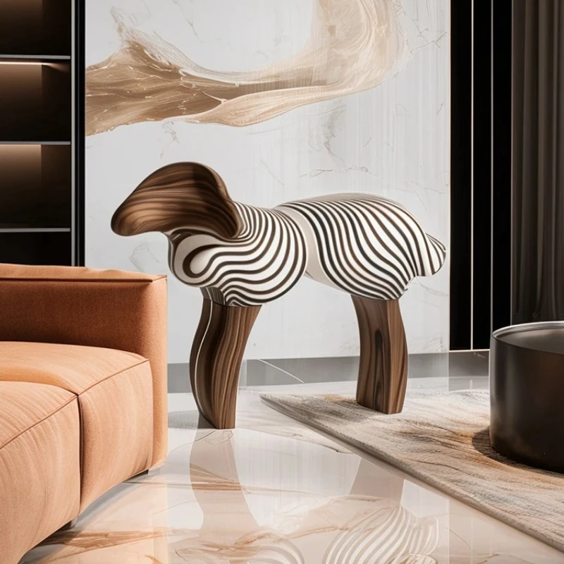 Light Luxury Creative Abstract Lamb Solid Wood Stool Artistic Design Sense Children's Household Animal Stool - Image 5