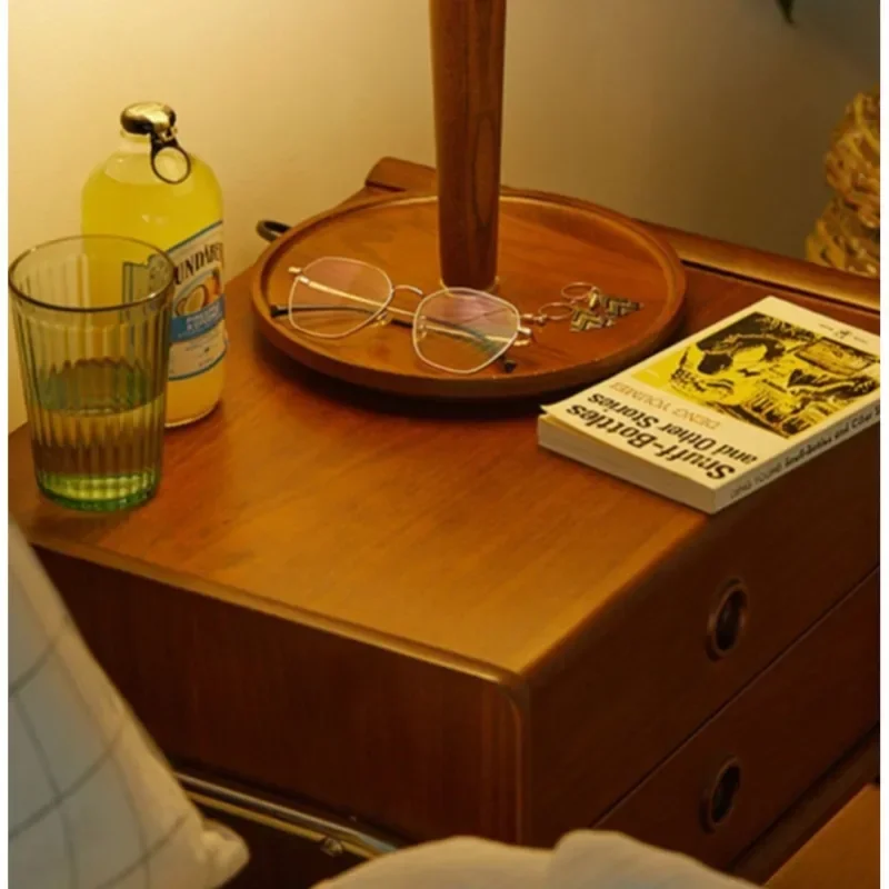 Minimalist Nightstand Vintage Solid Wood Bedside Cabinet Bedroom 2 Layers Drawers Storage Rack Versatile Scene Bedroom Furniture - Image 6