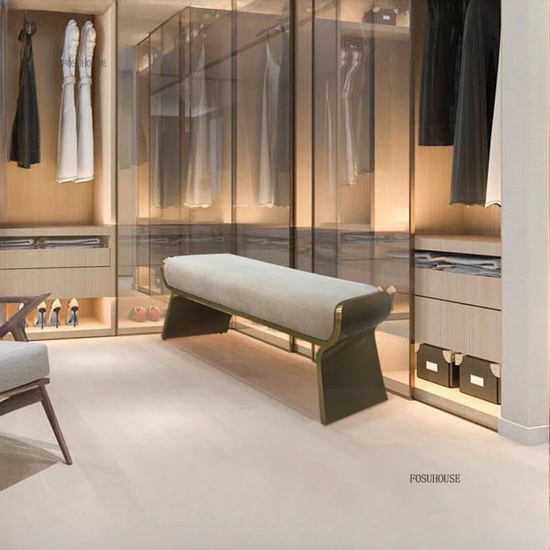 Luxury Metal Entrance Shoe Change Stool Home Furniture Bedroom Living Room Foot Pedal Minimalist Sofa Cloakroom Bench