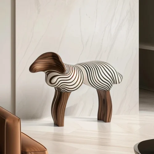 Light Luxury Creative Abstract Lamb Solid Wood Stool Artistic Design Sense Children's Household Animal Stool