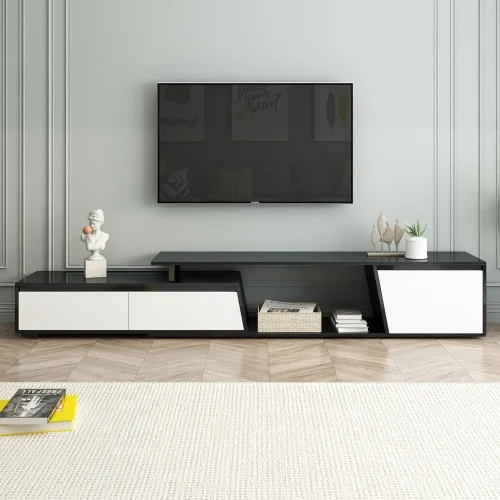 TV Stand for TVs up to 100 Inches, Minimalist Rectangle Extendable TV Console with 2 Drawers and 1 Cabinet, Entertainment Center
