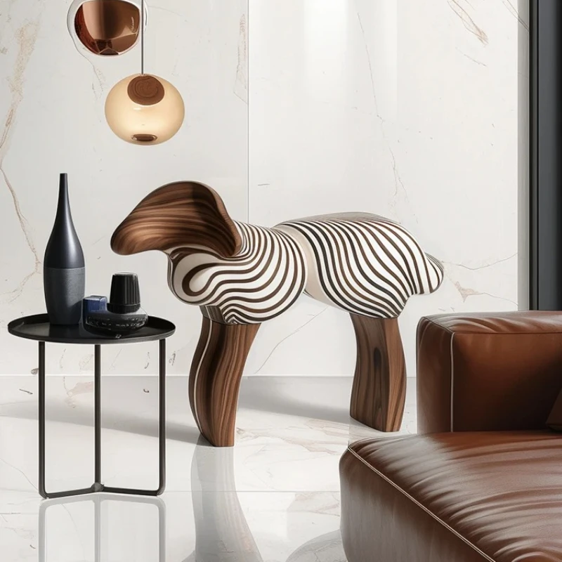 Light Luxury Creative Abstract Lamb Solid Wood Stool Artistic Design Sense Children's Household Animal Stool - Image 3