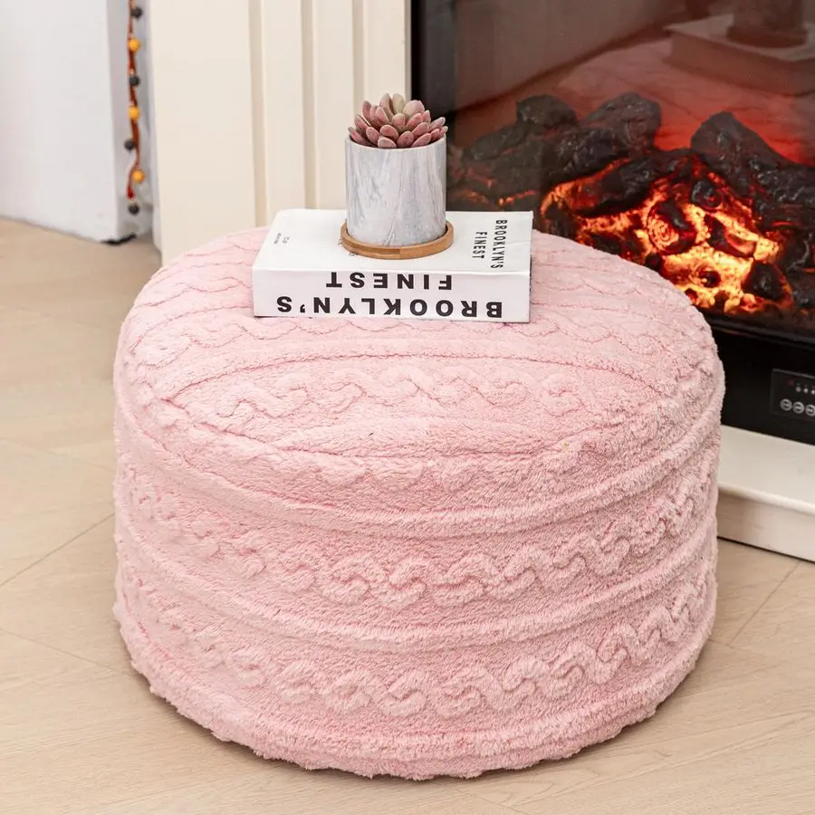 Pouf Ottoman Stuffed 20x20x12 Inches Floor Pouf Plush Fiber Ottoman Foot Rest Under Desk Foot Stool for Living Room Bedroom Pin