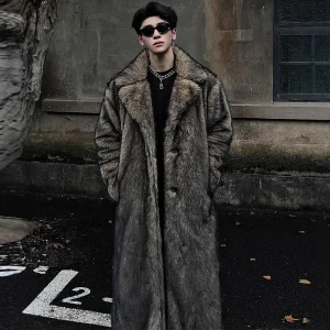 New Men's Autumn Winter Faux Fur Coat Faux Fox Fur Cold Resistant and Warm Winter Parka