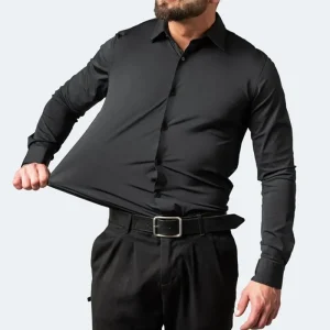 6xl New summer black men's shirt elastic force non-iron long-sleeved business casual shirt solid color mercerized vertical