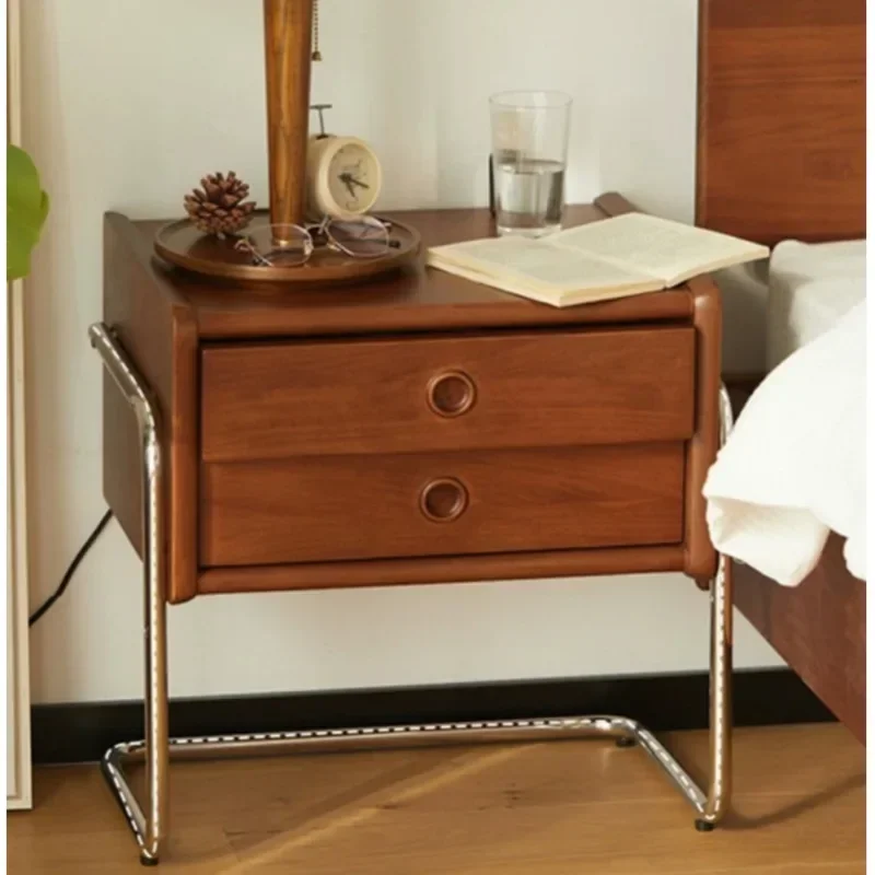 Minimalist Nightstand Vintage Solid Wood Bedside Cabinet Bedroom 2 Layers Drawers Storage Rack Versatile Scene Bedroom Furniture - Image 4