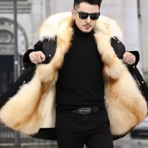 New imitation fox fur grass oversized plush men's coat, medium length autumn and winter warmth, overcoming fox fur pie
